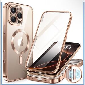 BERFY Magnetic iPhone 16 Pro Case – Clear Rose Gold w/ Tempered Glass